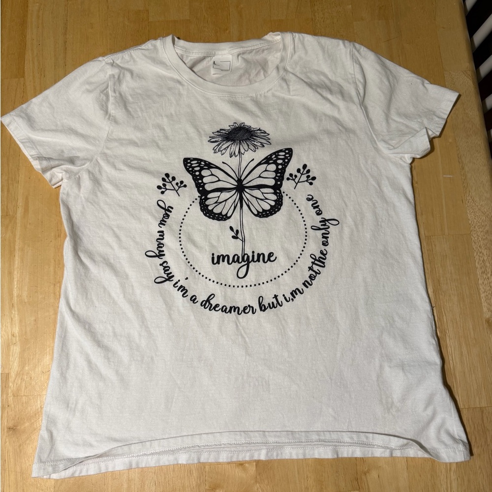 Imagine Graphic Tee with Butterfly and Floral Design
